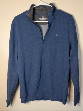 Vineyard Vines Saltwater Quarter Zip Shirt Mens Size S Blue Soft Cotton Blend